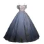 Elegant Sky Blue Beading Rhinestone Sequins Prom Dresses 2024 Ball Gown Off-The-Shoulder Short Sleeve Backless Floor-Length / Long Prom Formal Dresses
