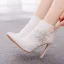 Elegant White Fall Winter Lace Flower Wedding Shoes Boots 2023 Rhinestone Pointed Toe 11 cm Stiletto Heels Wedding Wedding Shoes