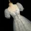 Chic / Belle Gris Perle Faux Diamant Paillettes Robe De Bal 2023 Robe Boule Encolure Carrée Gonflée Manches Courtes Dos Nu Longue Promo Robe De Ceremonie