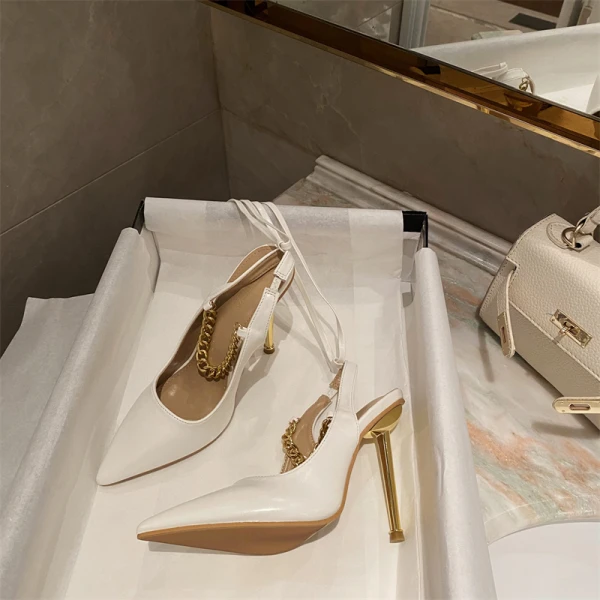 Été Sexy Mode Blanche Soirée Sandales Femme Talons Hauts 2022 Bride Cheville 11 cm Talons Aiguilles À Bout Pointu Sandales Femme