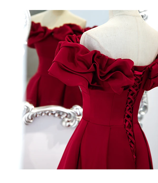 Elegant A-Line Princess Red Engagement Prom Dresses 2021 Off-The-Shoulder Crossed Straps Elegant A-Line Princess Red Engagement Prom Dresses 2021 Off-The-Shoulder Crossed Straps