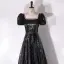 Scintillantes Noire Paillettes Robe De Bal 2024 Princesse Encolure Carrée Manches Courtes Dos Nu Longue Promo Robe De Ceremonie