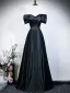 Modest / Simple Black Evening Dresses  2026 A-Line / Princess Off-The-Shoulder Short Sleeve Backless Floor-Length / Long