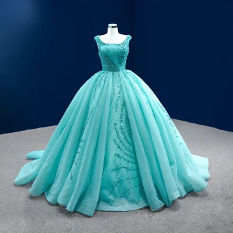 Haut De Gamme Vert Citron Fait Main Perlage Perle Paillettes Robe De Bal 2022 Robe Boule U Cou Sans Manches Dos Nu Tribunal Train Promo Robe De Ceremonie