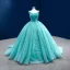 High-end Mint Green Handmade  Beading Pearl Sequins Prom Dresses 2022 Ball Gown U-Neck Sleeveless Backless Court Train Prom Formal Dresses
