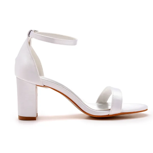 Sexy Weiß Abend Sandalen Damen 2023 Knöchelriemen 7 cm Thick Heels Peeptoes Sandaletten Hochhackige