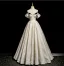 Chic / Beautiful Ivory Prom Dresses 2025 Ball Gown Off-The-Shoulder Short Sleeve Backless Floor-Length / Long Prom Formal Dresses