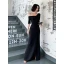 Sexy Black Evening Dresses 2022 A-Line / Princess One-Shoulder Short Sleeve Split Front Floor-Length / Long Evening Party Formal Dresses