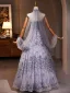 Charming Lavender Beading Rhinestone Prom Dresses 2024 A-Line / Princess Strapless Sleeveless Backless Floor-Length / Long Prom Formal Dresses