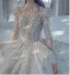 Luxury / Gorgeous White Beading Rhinestone Sequins Wedding Dresses 2024 Ball Gown High Neck Long Sleeve Backless Royal Train Wedding