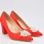 Élégant Rouge Perle Faux Diamant Satin Chaussure De Mariée 2022 Mariage 8 cm Talons Épais À Bout Pointu Escarpins Talons Hauts