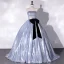 Modest / Simple Fashion Sky Blue Prom Dresses 2022 Ball Gown Strapless Sleeveless Bow Backless Floor-Length / Long Prom Formal Dresses
