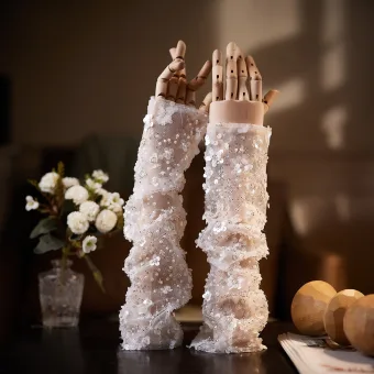 Bling Bling White Beading Pearl Sequins Tulle Bridal Gloves 2026 Wedding