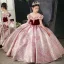 Bling Bling Burgundy Sequins Birthday Flower Girl Dresses 2023 Ball Gown Scoop Neck Ruffle Short Sleeve Floor-Length / Long Flower Girl Dresses