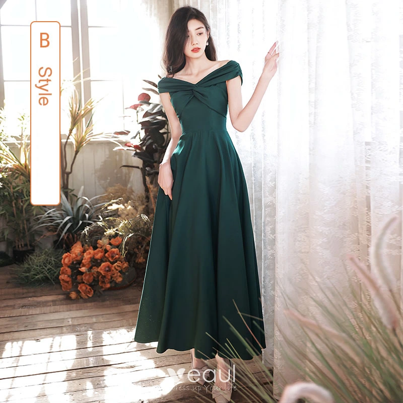 slim fit dress slacks Dark Green Velvet Strapless Slit Bridesmaid Dress main image 1
