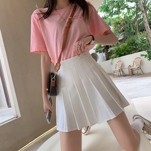 Casual Svarta Plisserad Kjolar 2021 Dragkedja Enfärgad Polyester Sommar Mini Kvinna Bottoms