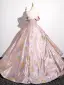 Chic / Beautiful Blushing Pink Appliques Prom Dresses 2025 Ball Gown Off-The-Shoulder Sleeveless Backless Floor-Length / Long Prom Formal Dresses