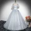 Elegante Grau Pailletten Schleife Stoffgürtel Ballkleider 2025 Ballkleid Eckiger Ausschnitt Geschwollenes Kurze Ärmel Rückenfreies Lange Festliche Kleider