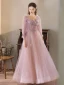 Schöne Lavendel Pailletten Ballkleider 2024 A Linie Off Shoulder Lange Ärmel Rückenfreies Lange Ball Festliche Kleider