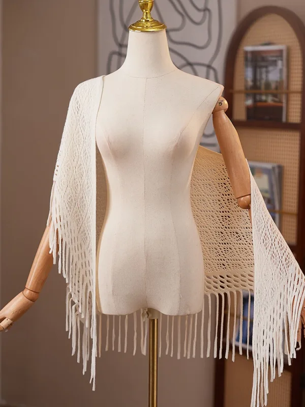 Vintage / Retro Beige Knitting Tassel Prom shawl 2025