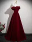 Vintage / Retro Burgundy Velvet Prom Dresses 2025 Ball Gown Ruffle Off-The-Shoulder Short Sleeve Backless Floor-Length / Long Formal Dresses