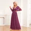 Modest / Simple Fuchsia Glitter Prom Dresses 2024 A-Line / Princess V-Neck Long Sleeve Floor-Length / Long Prom Formal Dresses