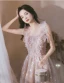Charming Blushing Pink Beading Sequins Appliques Prom Dresses 2024 A-Line / Princess Square Neckline Sleeveless Backless Floor-Length / Long Prom Formal Dresses