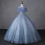 Fashion Sky Blue Glitter Beading Star Sequins Prom Dresses 2023 Ball Gown Scoop Neck Short Sleeve Backless Floor-Length / Long Prom Formal Dresses