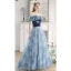 Mode Meeresblau Perle Schmetterling Geflecktes Ballkleider 2023 A Linie Rüschen Off Shoulder Kurze Ärmel Rückenfreies Lange Ball Festliche Kleider