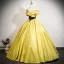 Vintage / Retro Yellow Lace Flower Prom Dresses 2025 Ball Gown Off-The-Shoulder Short Sleeve Backless Floor-Length / Long Prom Formal Dresses