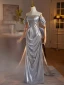 Scintillantes Argenté Paillettes Robe De Soirée Trompette / Sirène 2024 De l'épaule Sans Manches Dos Nu Noeud Longue Soirée Robe De Ceremonie