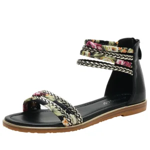 Mode Noire Vacances Plage Plate Sandales Femme 2022 Bride Cheville Peep Toes Bout Ouvert Sandales