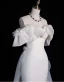 Vintage / Retro White Ruffle Satin Wedding Dresses 2024 Trumpet / Mermaid Off-The-Shoulder Short Sleeve Backless Court Train Wedding
