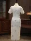 Chinese style White Embroidered Butterfly Tea-length Cheongsam 2026 Trumpet / Mermaid High Neck Short Sleeve