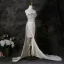Sexy Weiß Perlenstickerei Perle Pailletten Abendkleider 2025 Meerjungfrau Bandeau Ärmellos Rückenfreies Sweep / Pinsel Zug Festliche Kleider