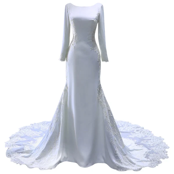 High-end White Beading Lace Flower Wedding Dresses 2023 Trumpet / Mermaid Scoop Neck Long Sleeve Backless Chapel Train Wedding
