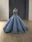 Luxury / Gorgeous Flower Fairy Pool Blue Handmade  Beading Pearl Sequins Appliques Prom Dresses 2025 Ball Gown Strapless Sleeveless Backless Floor-Length / Long