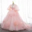 Schöne Rosa Blumen Ballkleider 2022 Ballkleid Eckiger Ausschnitt Geschwollenes 1/2 Ärmel Rückenfreies Sweep / Pinsel Zug Festliche Kleider