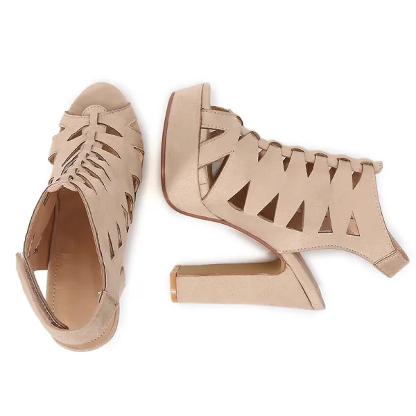 Inhabituel Beige Cocktail Sandales Femme 2022 Bride Cheville 12 cm Talons Épais Peep Toes / Bout Ouvert Sandales Talons Hauts