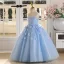 Chic / Beautiful Sky Blue Appliques Pearl Birthday Flower Girl Dresses 2025 Ball Gown Scoop Neck Sleeveless Backless Floor-Length / Long