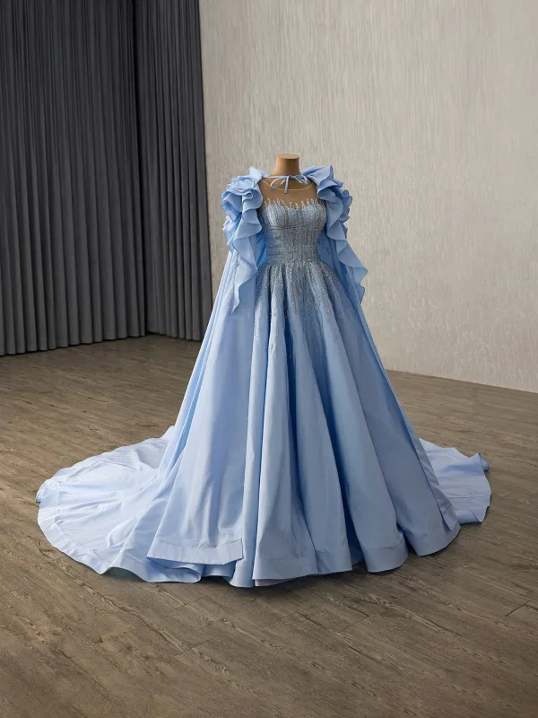 High-end Sky Blue Handmade  Beading Rhinestone Sequins Prom Dresses 2025 Ball Gown Scoop Neck Sleeveless Court Train Prom Formal Dresses