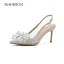 Charmig Silver Rhinestone Rosett Brudskor 2026 10 cm Stilettklackar Spetsiga Bröllop Högklackade
