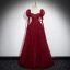 Elegant Burgundy Beading Rhinestone Prom Dresses 2023 A-Line / Princess Scoop Neck Puffy Short Sleeve Backless Floor-Length / Long Formal Dresses