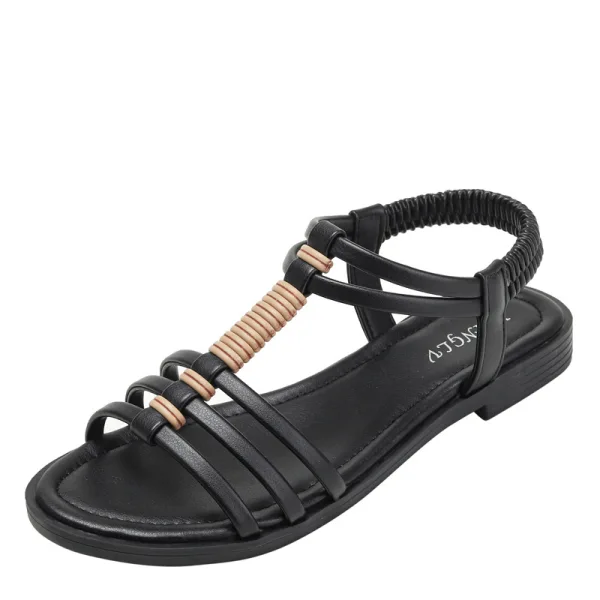 Romain Été Beige Vêtement de rue Plage Plate Sandales Femme 2022 T-Strap Peep Toes / Bout Ouvert Sandales