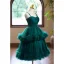 Vintage Dunkelgrün Spitze Heimkehr Ballkleider 2024 Fallende Rüsche Ballkleid Spaghettiträger Ärmellos Rückenfreies Wadenlang Festliche Kleider