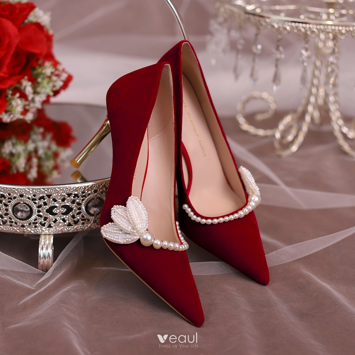 Maroon embroidered handmade heels for bride, wedding heels for women, Red  heels | eBay