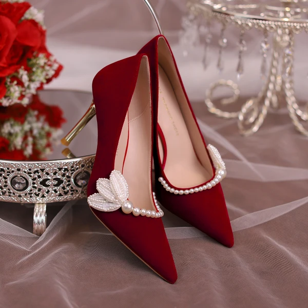 womens burgundy dress shoes for wedding Burgundy Red Satin Bridal Shoes with Gold 'Cherry Blossom', – Becci's Bridal  Designs