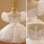 Sparkly White Laser Sequins Bow Birthday Flower Girl Dresses 2022 Ball Gown Scoop Neck Puffy Short Sleeve Floor-Length / Long Flower Girl Dresses