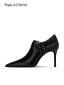 Fashion Black Leather Street Wear Ankle Womens Boots 2024 10 cm Stiletto Heels Pointed Toe Boots