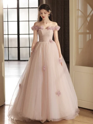 Elegant Lavender Appliques Prom Dresses 2024 A Line Princess Off The Shoulder Sleeveless Backless Floor Length Long Prom Formal Dresses